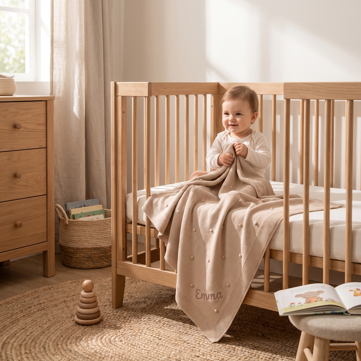 Babydecke mit Namen als persönliches Geschenk zur Geburt oder Taufe