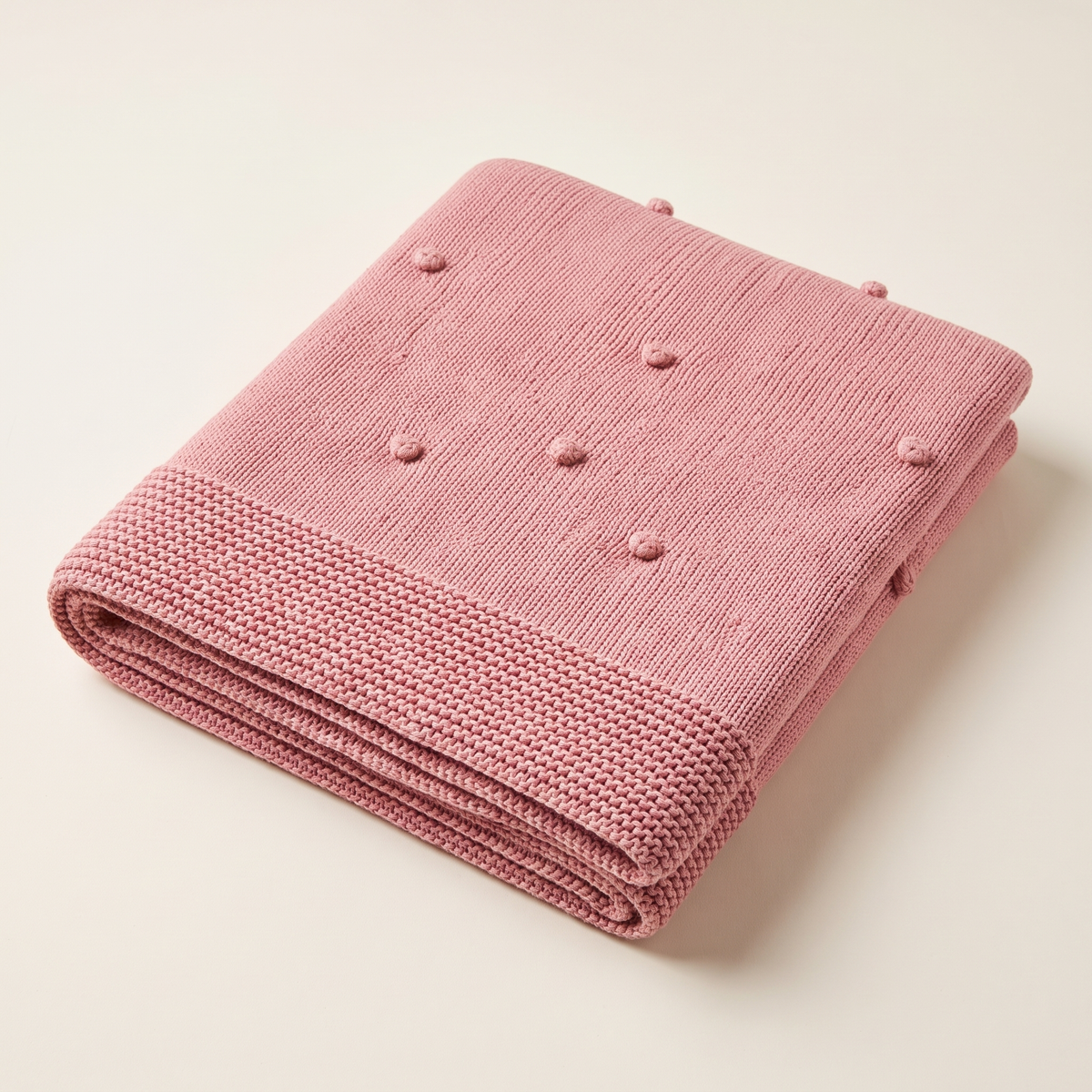 Babydecke aus Baumwolle im Popcornstrick in Rosa – Strickdecke für Mädchen und Neugeborene