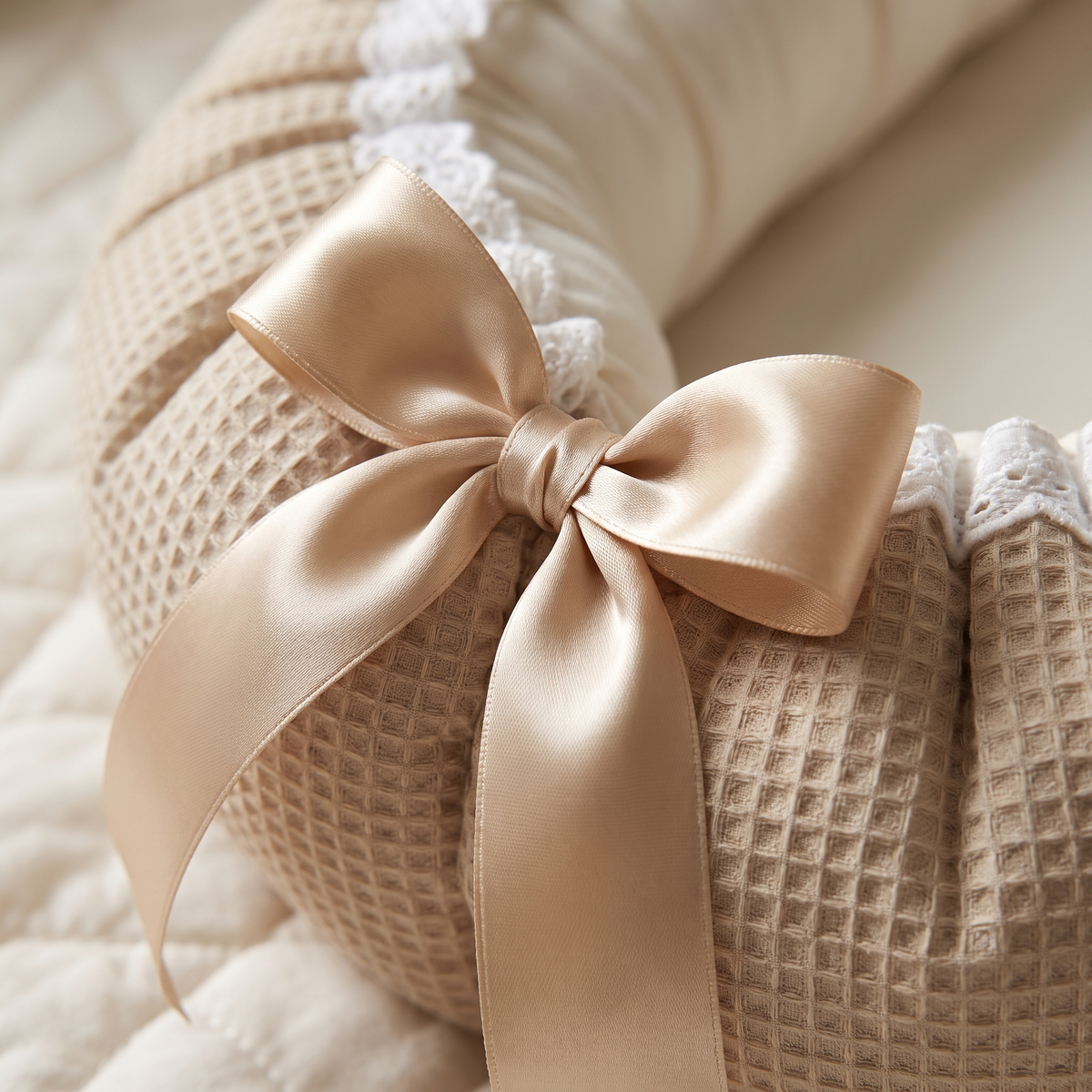 Waschbares Babynest aus Waffelpiqué mit Spitze – Geschenk zur Geburt von CASA VIMARA